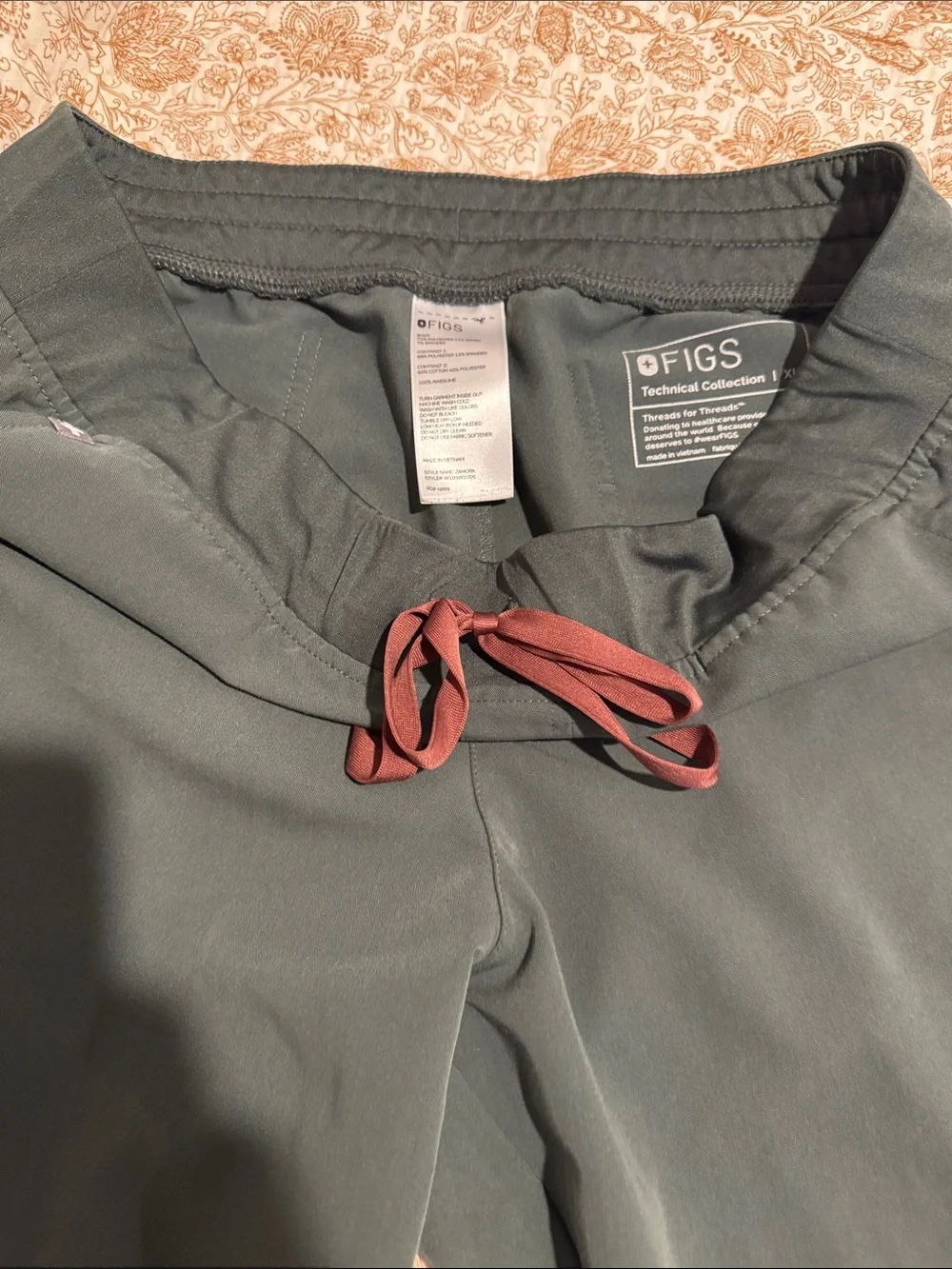 FIGS women Technical Joggers in Bonsai Green with Rust Drawstring